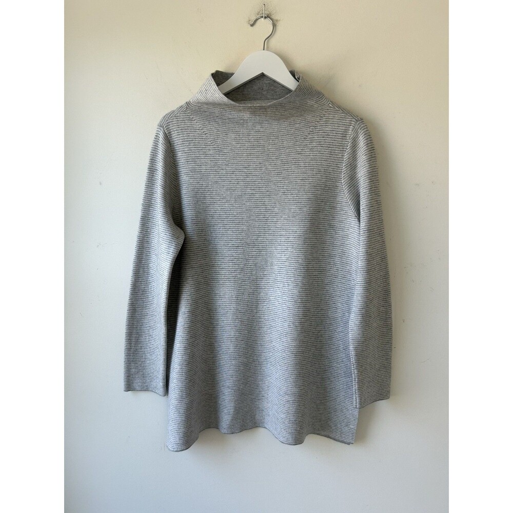 Eileen Fisher Mock Neck Gray Knit Sweater Top Cotton Blend Cashmere Cozy